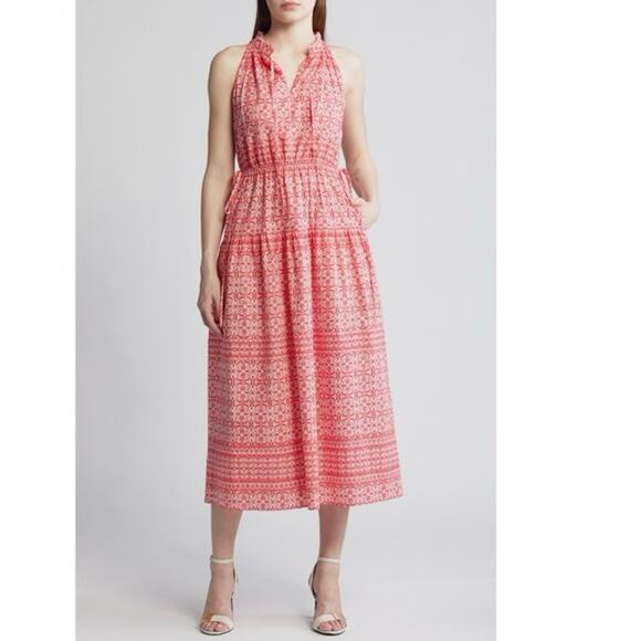 Anne Klein XL Geo Print Tiered Sleeveless Cotton Midi Dress - Picture 1 of 6